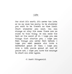 Life quote F. Scott Fitzgerald Art Print